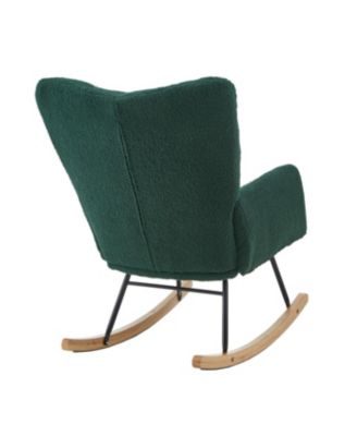 Glider Chair for Living Room Teddy Fabric Rocking Chair with Metal Frame Green