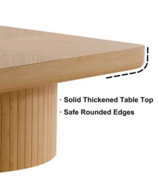 Streamdale 34.6" Square Coffee Table, Modern Wood Veneer Top with Parquet Pattern & Cylindrical Base