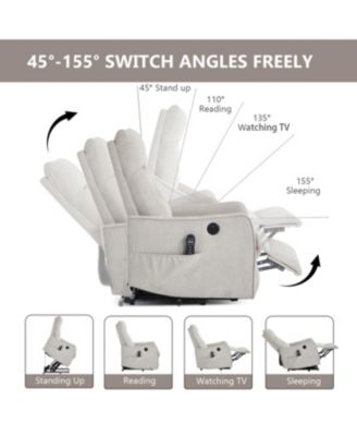 Beige Chenille Power Lift Recliner Chair with Massage & Heat for Elderly