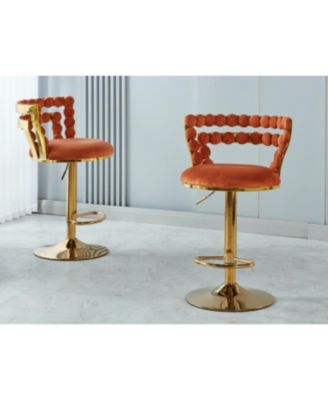 Modern Gold Bar Table Set with 2 Adjustable Stools, Round Marble Pub Table