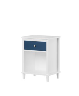 Streamdale Wooden Nightstand with Drawer and Shelf for Kids and Adults, Navy+Golden Handle