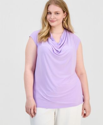 Plus Size Cowl-Neck Cap-Sleeve Top