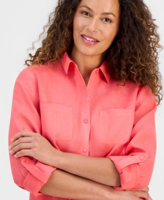 Petite 100% Linen Button-Front Shirt, Created for Macy's