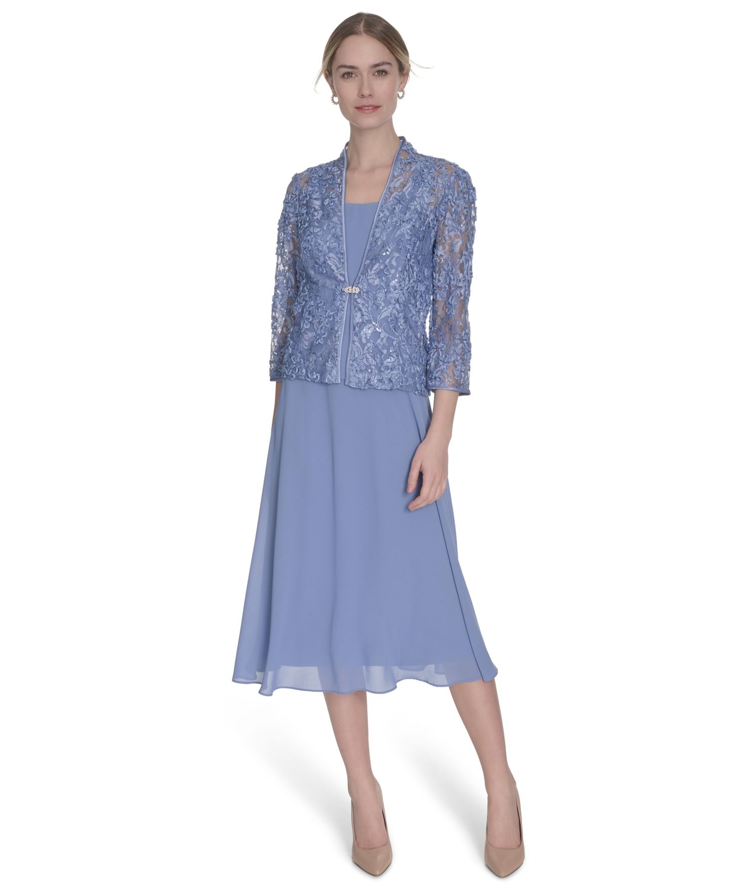 Женская куртка Jessica Howard 3/4-Sleeve Jacket with Crewneck Dress, цвет: Lake — фото 1
