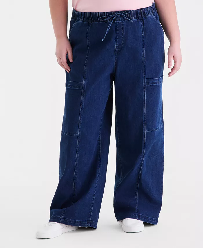 Plus Size Pull-On Utility Wide-Leg Jeans - thumbnail 9