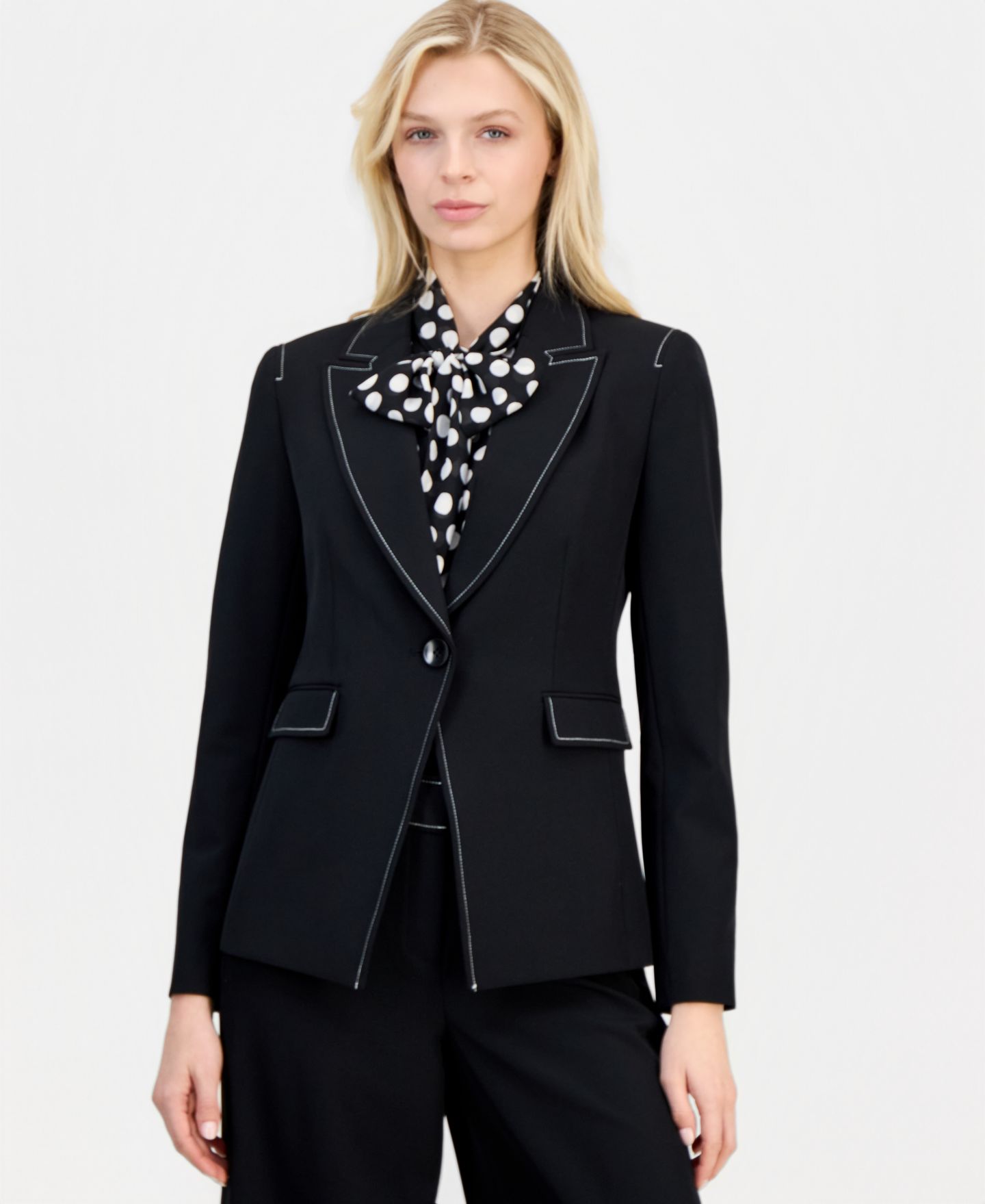 Женский пиджак Tahari ASL Petite One-Button Blazer, цвет: Чёрный / Белый — фото 3