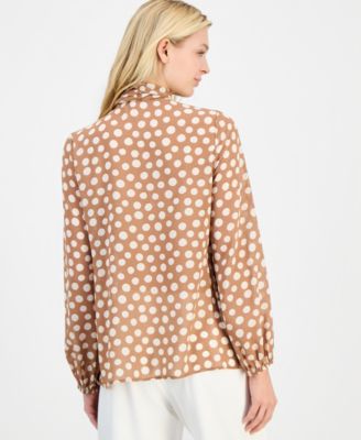 Women's Printed Long-Sleeve Bow Blouse