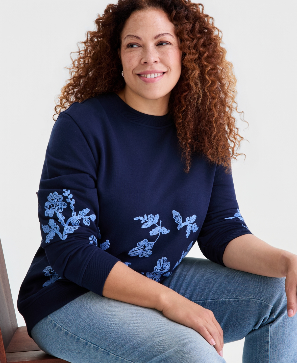Style & Co Plus Floral Embroidered Sweatshirt, Macy's Exclusive