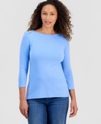 Women's Pima Cotton 3/4-Sleeve Boat-Neck Top