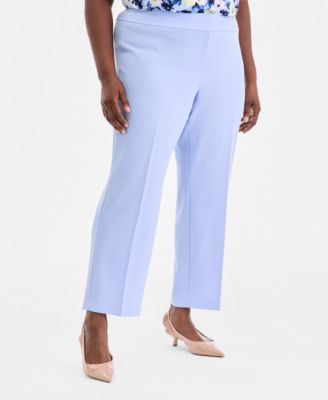 Plus Size Stretch Crepe Flat-Front Trousers