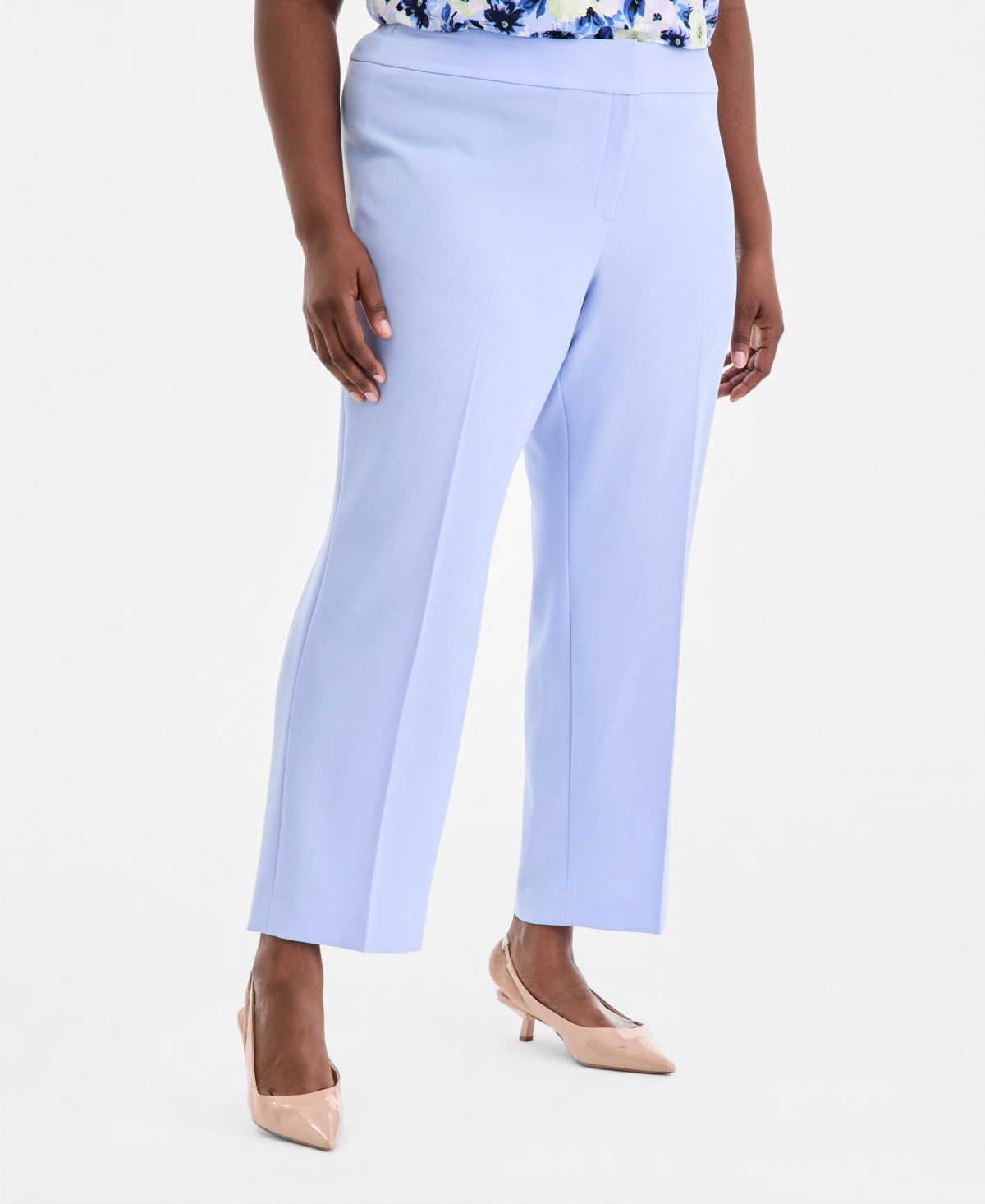 Kasper Plus Stretch Crepe Flat-Front Trousers