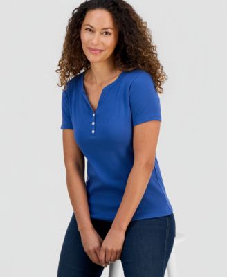 Women's Short-Sleeve Cotton Henley Top
