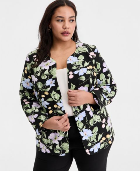 Женские куртки Kasper Plus Size Floral Print Open-Front Jacket