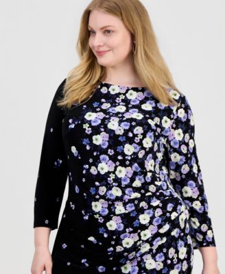 Plus Size Floral Print 3/4-Sleeve Sheath Dress