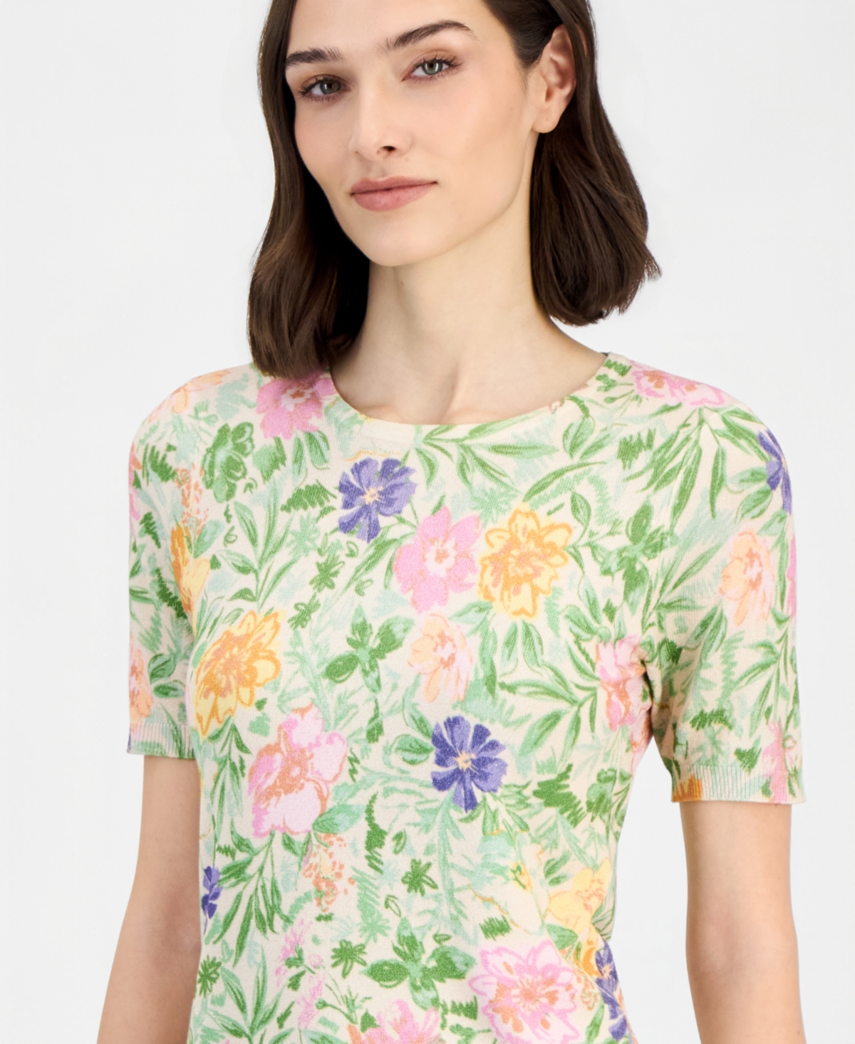 Tahari Asl Women's Printed Scoop-Neck Sweater T-Shirt