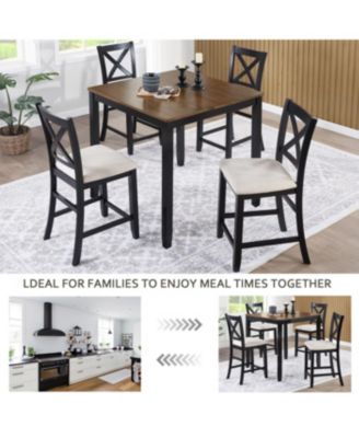 5-Piece Counter Height Dining Table Set with 4 Chairs, Black & Oak