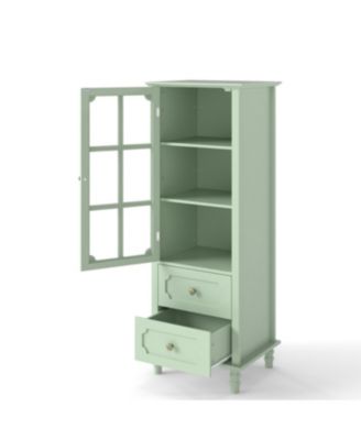 Minimalist Mint Green Buffet Cabinet with Glass Doors & Double Drawer