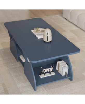 Engineered Wood Rounded Corner Rectangular Coffee Table with Shelves