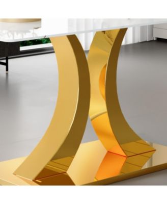 Marble-Veined Glass Dining Set w/ Gold Accents: 63" Table & 6 U-Shaped Armchairs