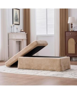 Modern Chenille Ottoman with Black Metal Legs