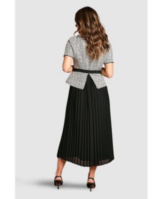 Women's Tweed Bodice Pleated Skirt Dress
