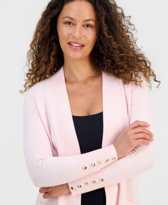 Petite Open-Front Button-Cuff Cardigan Sweater