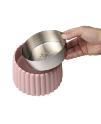 Ripple Ridge Small/Medium Slanted Concrete and Stainless Steel Bowl 16oz (2 Cups) Pet Feeder