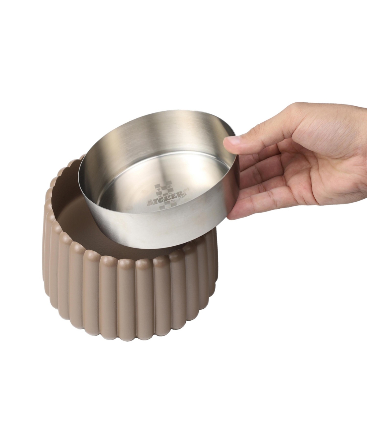 The Licker Store Ripple Ridge Small/Medium Slanted Concrete and Stainless Steel Bowl 16oz (2 Cups) Pet Feeder