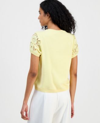 Women's Lace-Front Short-Sleeve Sweater