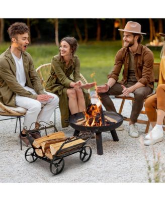 Firewood Rack Decorative Rustproof Steel Fireplace Log Holder with Wheels