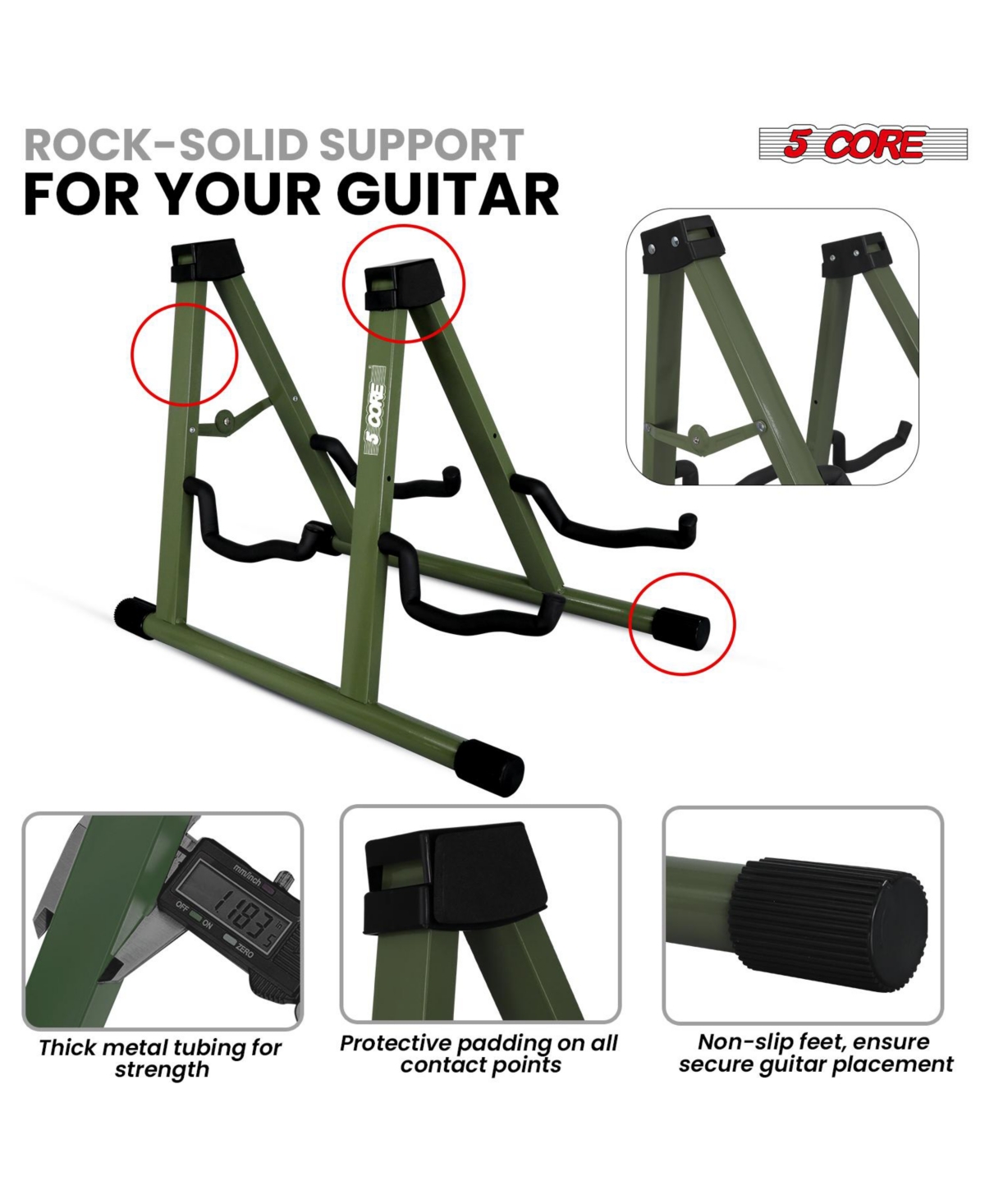 5 Core Double Guitar Stand Floor Adjustable A Frame Folding Acoustic Electric Guitars Holder Stands Gss 2N1 Pgr
