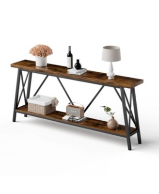 Streamdale 70.9" Extra Long Sofa Table with 2-Tier Storage Shelves, Rustic Brown/Black