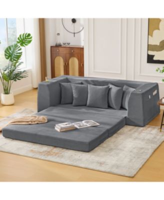 Corduroy Convertible Sofa Bed Loveseat with 5 Pillows