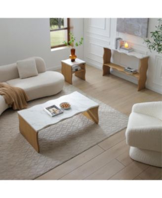 Whisper of Waves Modern Coffee Table, Marble & Solid Wood Base