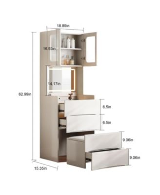 3-in-1 Vanity Table with LED Mirror and Storage Stool