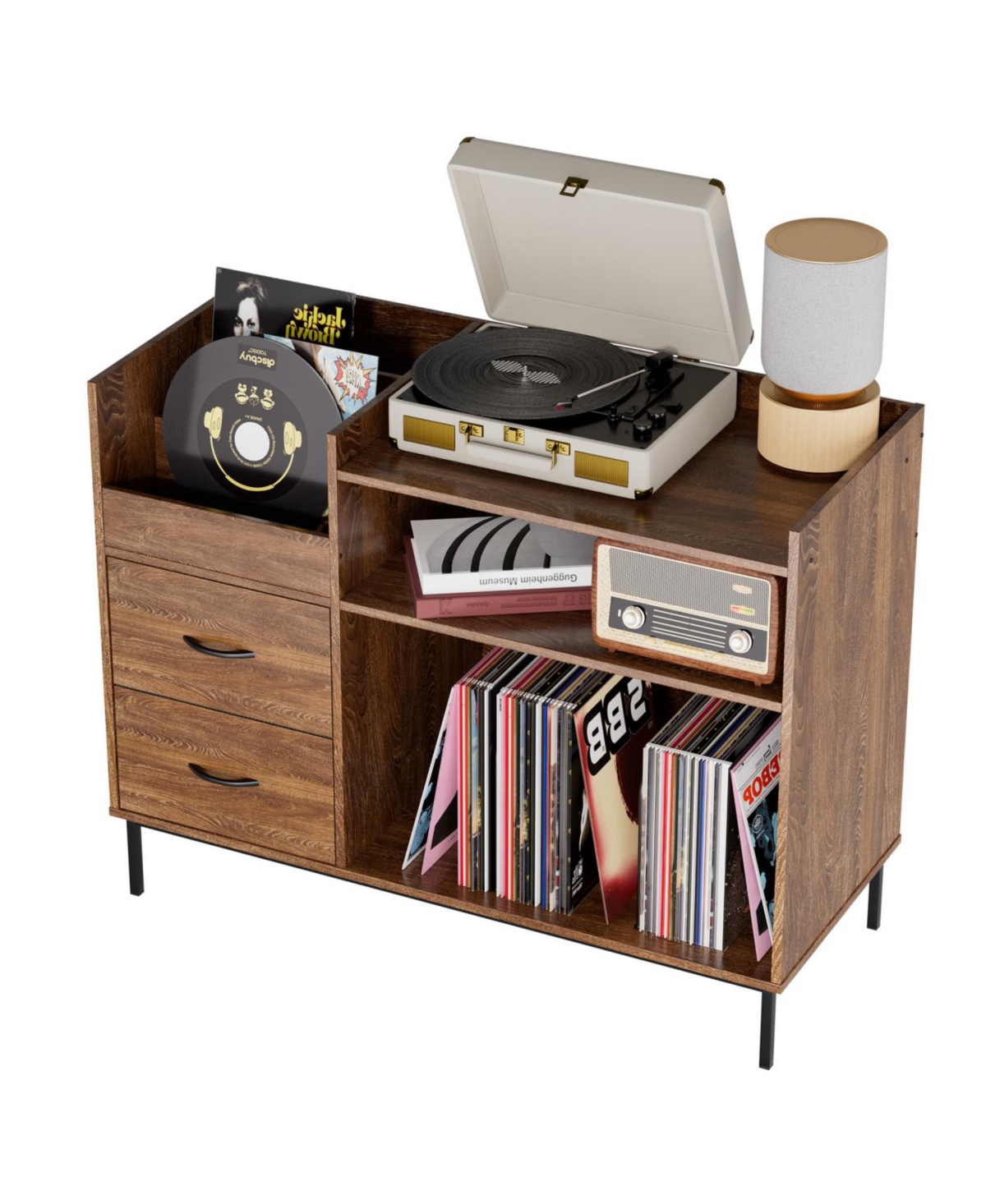 Streamdale Furniture Record Player Stand with Adjustable Shelves & Speaker Shelf
