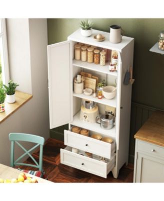 72 Inch White Pantry Cabinet with 2 Drawers