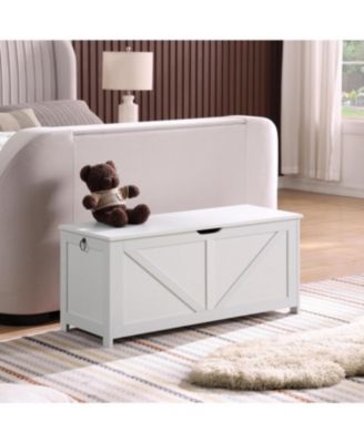Retro Toy Box Organizer Entryway Storage Bench with 2 Hinges