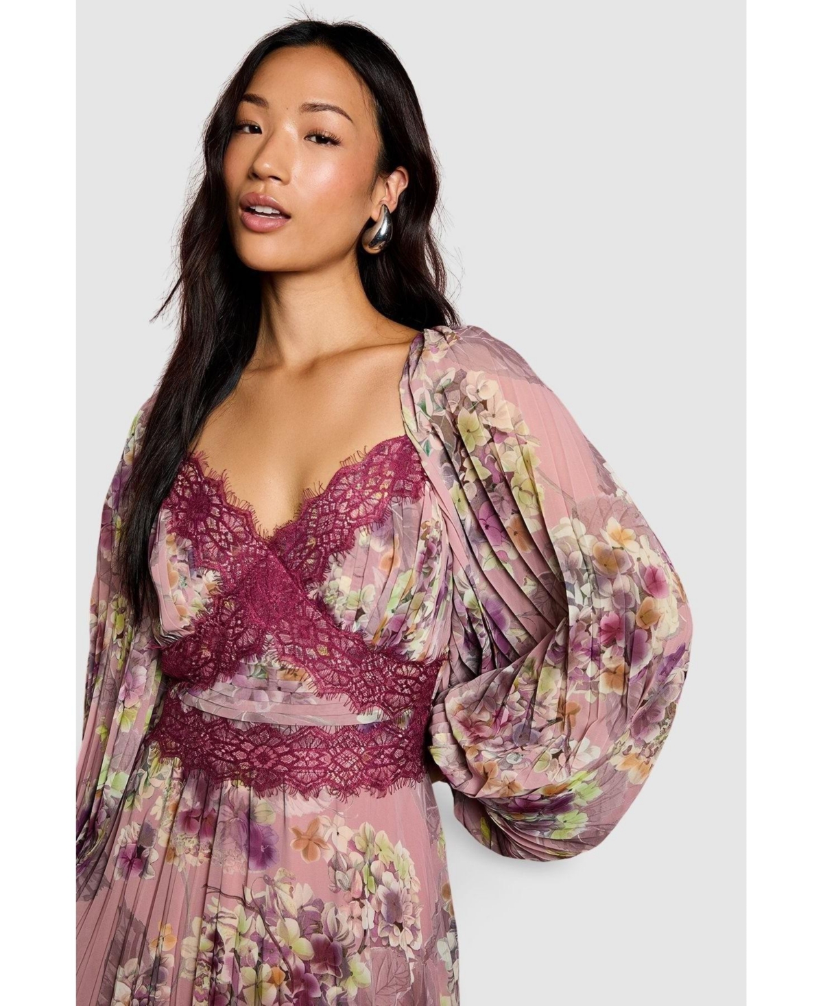 Coast Women's Pleated Lace Trim Midaxi Dress