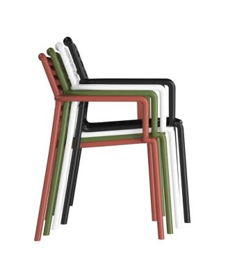 5-Piece Indoor Outdoor Metal Patio Dining Table Set With Stackable Plastic Patio Arm Chairs