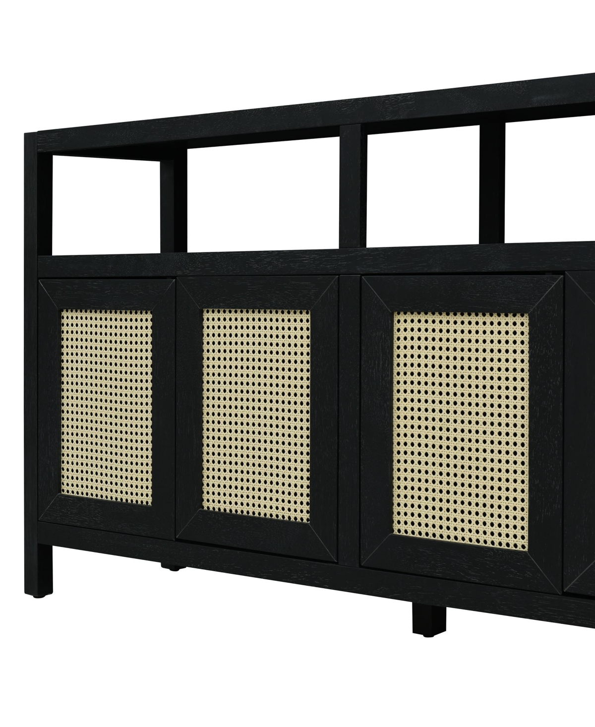 Casainc Trexm Bohemian Rattan Buffet Cabinet with Solid Wood Frame 3-Position Shelves and Push-to-Open Design