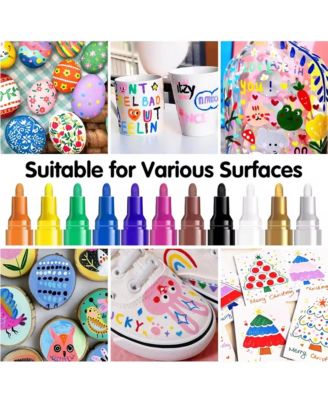 12 Colors Vibrant Acrylic Markers Set, 2mm-3mm Tip for Rocks, Craft, Ceramic Glass, Wood, Fabric and Canvas