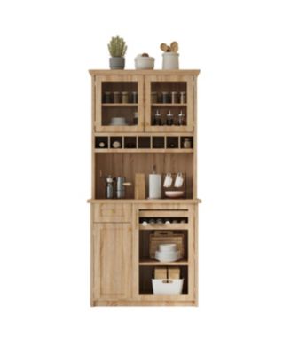 Farmhouse Buffet with Hutch - Kitchen Pantry Storage Cabinet with Wine Rack