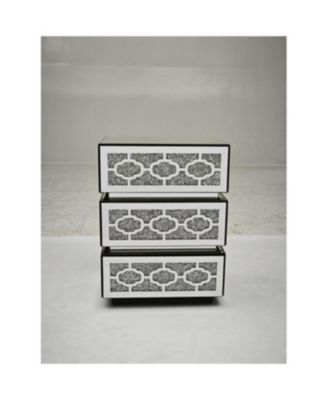 Mirrored Bedside Nightstand with 3 Drawers, Silver Accent End Table