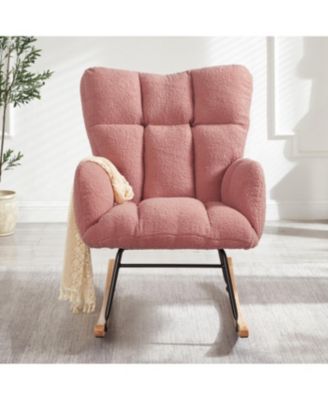 Pink Teddy Fabric Glider Chair with Metal Frame