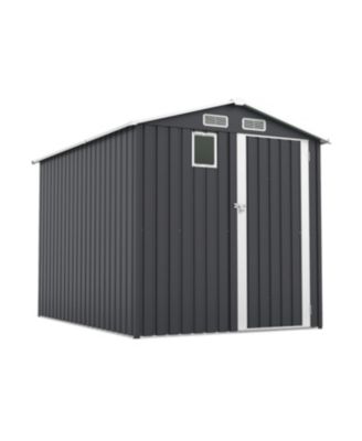  6x8FT Outdoor Steel Storage Shed with Clear Window &amp; Lockable Doors, Dark Gray