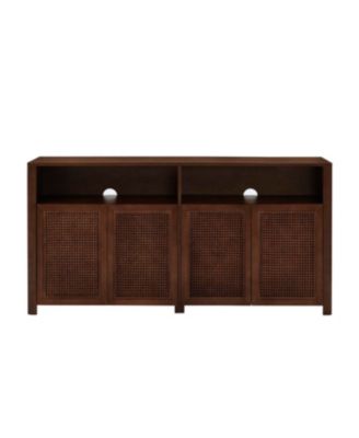 63" Mid Century Modern Rattan Sideboard Buffet Cabinet with Storage, Retro Coffee Bar Credenza