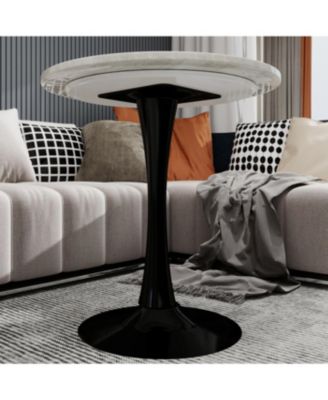 27.6" Black Mid-Century Modern Dining Table with White Marble Top