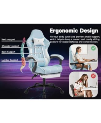  Gaming chair, Ergonomic computer chair with footrest and lumbar backrest