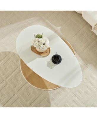  Lucky Stone Oval Coffee Table, Modern Minimalist Fiberglass Center Table